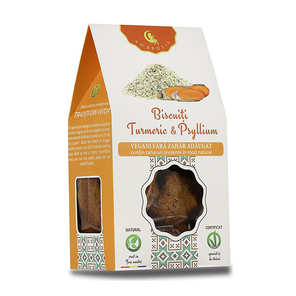 Biscuiti vegani cu turmeric si psyllium (fara zahar) Ambrozia – 150 g